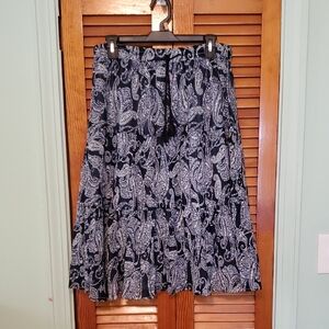 Laura Scott Navy and White Paisley A-Line Skirt